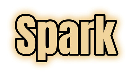 Spark in bold beige sans-serif letters with black outline and subtle glow effect expressing ignition and creative energy