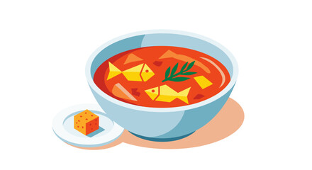 Vector art of a bowl of fish soup with a side of cheese