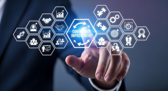Continuous Improvement Business Technology Innovation Male Hand Copy Space