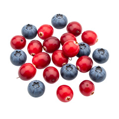 Fresh blueberries and vibrant cranberries arranged artfully for healthy eating and culinary inspiration