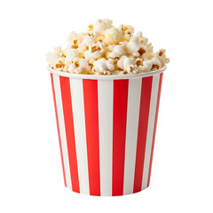 Freshly popped popcorn in a classic red and white striped container, ready to enjoy