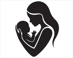Silhouette of mother holding baby with love and tenderness