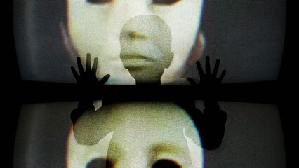 Silhouette of Child Behind Screen With White Mask Creates Myster