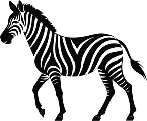 Black silhouette of a zebra isolated on white background