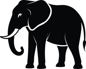 Black silhouette of an elephant isolated on white background