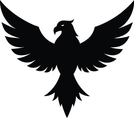 Black silhouette of an eagle with wings spread isolated on white background