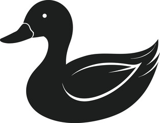 Black silhouette of a duck isolated on white background
