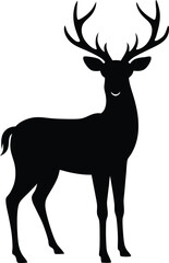 Silhouette of a majestic stag with large antlers isolated on white background