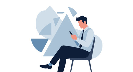 Modern graphic illustration of a man using a smartphone in a minimalist style