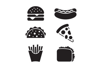 Collection of six popular fast food icons