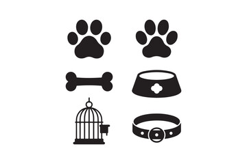 Collection of pet icons and symbols on white background