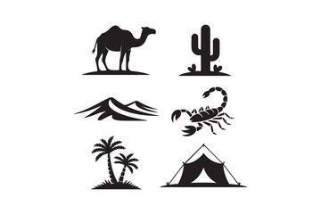 Fototapeta premium Desert icons silhouette collection for adventure and travel