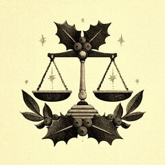 Balance of justice adorned with festive decor in a holiday-inspired design