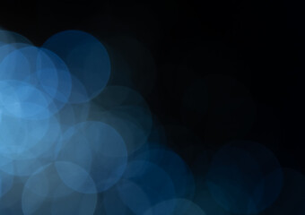 Dark blue bokeh light leak overlay effect, soft glowing circles with dreamy blur, abstract festive light texture background.
