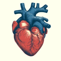 Detailed illustration of a human heart showcasing anatomic features and contrast in a striking design
