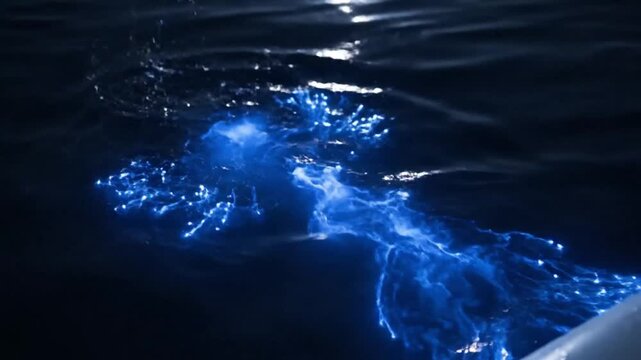 Stirring Dark Ocean Water Creates a Magical Bioluminescent Light Show.