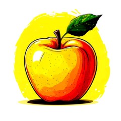 Vibrant illustration of a yellow and red apple with a green leaf on a soft yellow background showcasing natural beauty - High Contrast