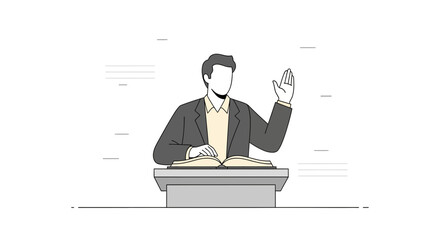 Oath Ceremony Illustration: A Person with Hand Raised Over A Book During Swearing In