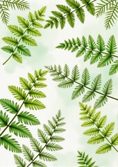 Green fern leaves arranged on a soft pastel background  
