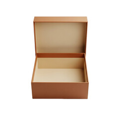 Empty Keepsake Storage Box with Lid Open Brown and Cream Interior Gift Packaging Mockup on transparent background