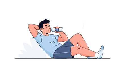Obraz premium Man Hydrating After Training While Doing Exercise Resting on Ground Illustration