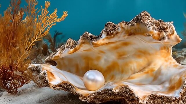 Pearl in oyster shell underwater marine life and ocean environment