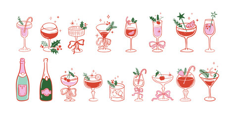 Christmas cocktail party hand-drawn vintage illustrations