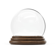 Empty glass snow globe on а white background. Empty glass sphere. Stand for Promotion Product. 3d illustration