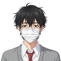 Anime boy wearing a face mask isolated on transparent background