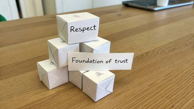 Stack of Paper Cubes With Messages About Building Trust - Powered by Adobe