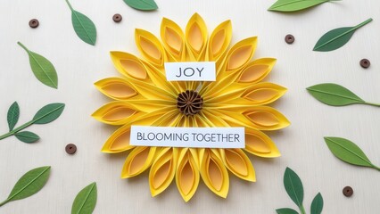 Vibrant Yellow Flower Decoration with Joy and Blooming Together Message