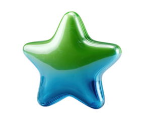 A glossy, metallic starshaped balloon with a gradient of green to blue, isolated on a transparent background, symbolizing success, achievement, and celebration