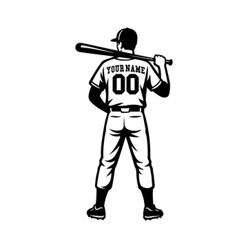 Baseball Player Silhouette Editable Jersey Number Custom Back View Sports Uniform Illustration
