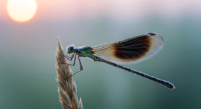 Damselfly with Dew Drops - Powered by Adobe