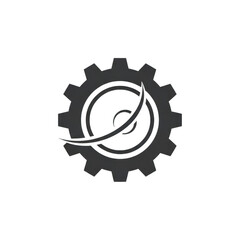 Black gear with curved line logo isolated on transparent background