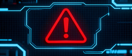 Red Warning Triangle Icon on High-Tech Circuit Background
