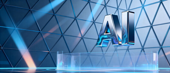 Advanced Artificial Intelligence Technology Display with Modern Geometric Background