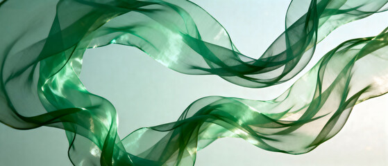 Elegant Green Fabric Flowing Gracefully in the Air