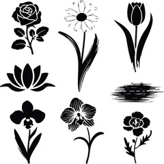 Hand Drawn Flower Brush Silhouette Collection Floral Brush Icon Silhouette Design Set