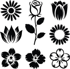 Hand Drawn Flower Brush Silhouette Collection Floral Brush Icon Silhouette Design Set
