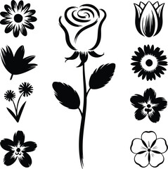Hand Drawn Flower Brush Silhouette Collection Floral Brush Icon Silhouette Design Set