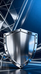 Shiny metallic shield with modern abstract background for security concept
