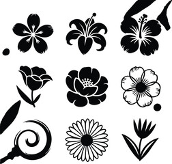 Hand Drawn Flower Brush Silhouette Collection Floral Brush Icon Silhouette Design Set