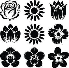 Hand Drawn Flower Brush Silhouette Collection Floral Brush Icon Silhouette Design Set