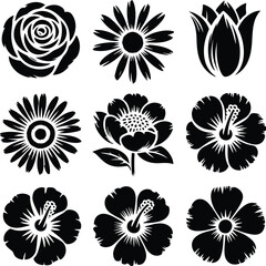 Hand Drawn Flower Brush Silhouette Collection Floral Brush Icon Silhouette Design Set