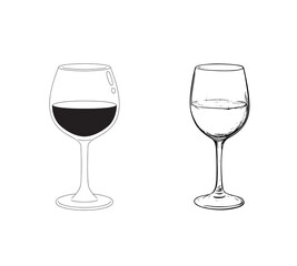 two glasses of wine icons on transparent background.