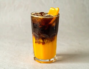 Iced layered coffee drink with orange