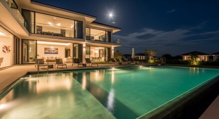 Obraz premium Night Pool Lights Villa
