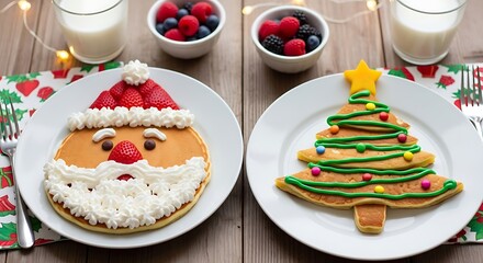 Festive christmas pancakes with santa and tree designs