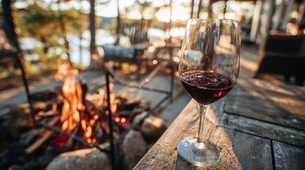 Red Wine by Fire: Relaxing Outdoor Lifestyle Image - travel nature